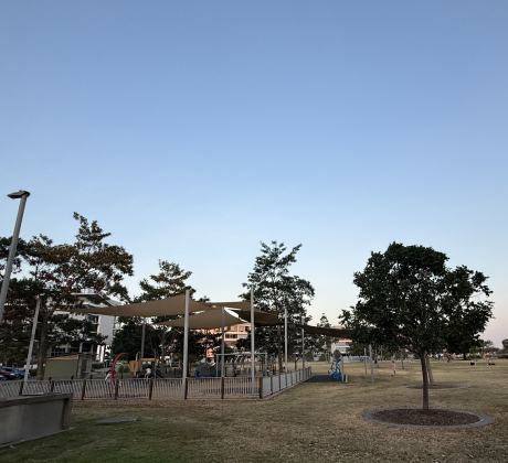 Newstead Park, Newstead. The playground, on a sunny afternoon.